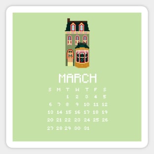 March Calendar Green House Pixel Art Sticker